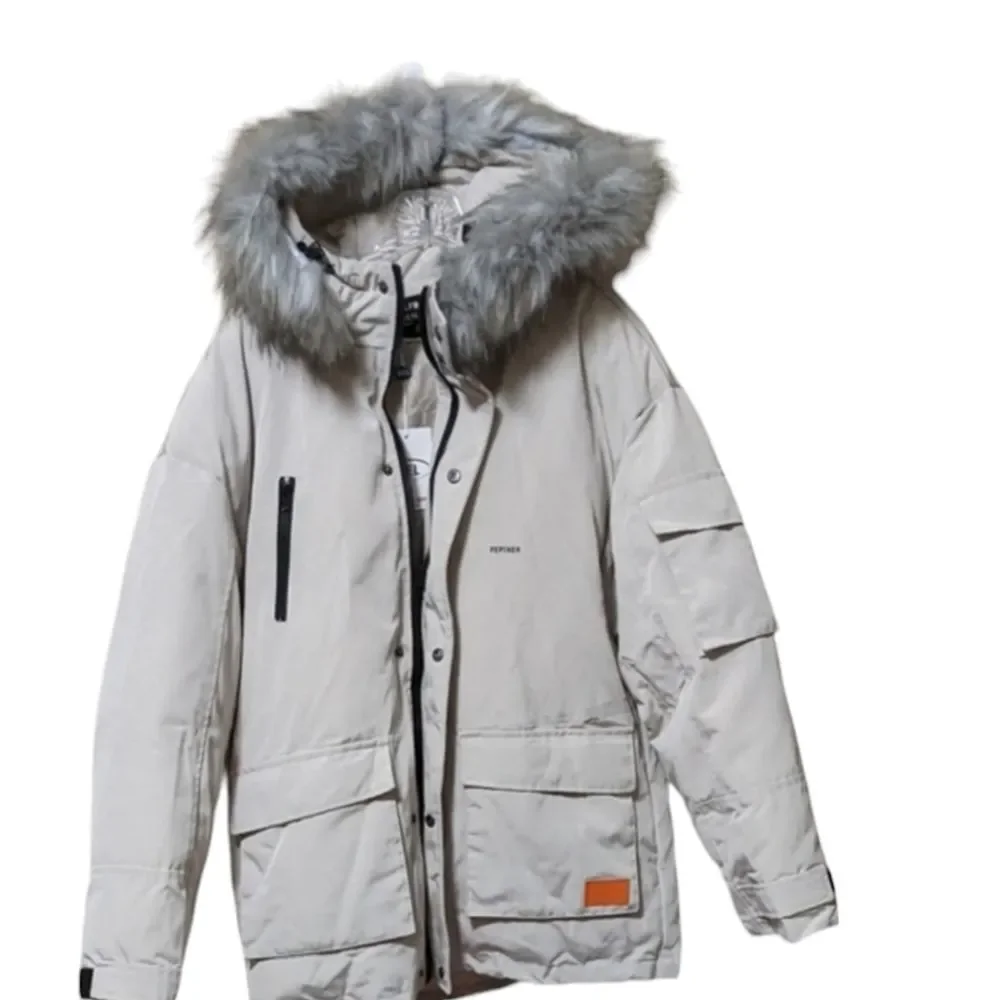 Aelfric Eden solid color plush hooded winter coat parka multi pockets S